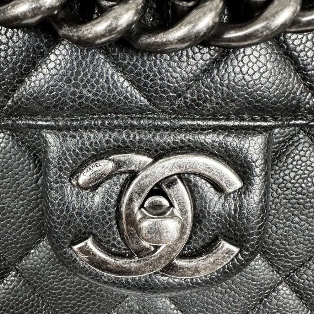 Chanel Black Caviar Leather Flap Bag Silver Chain Shoulder - Picture 3 of 12